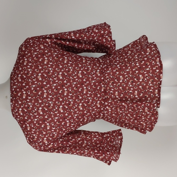 Ava Women's Top Size 8 Maroon Wrap 3/4 Ruffle Sleeves Peplum Tie-up Waist NEW - Picture 9 of 13